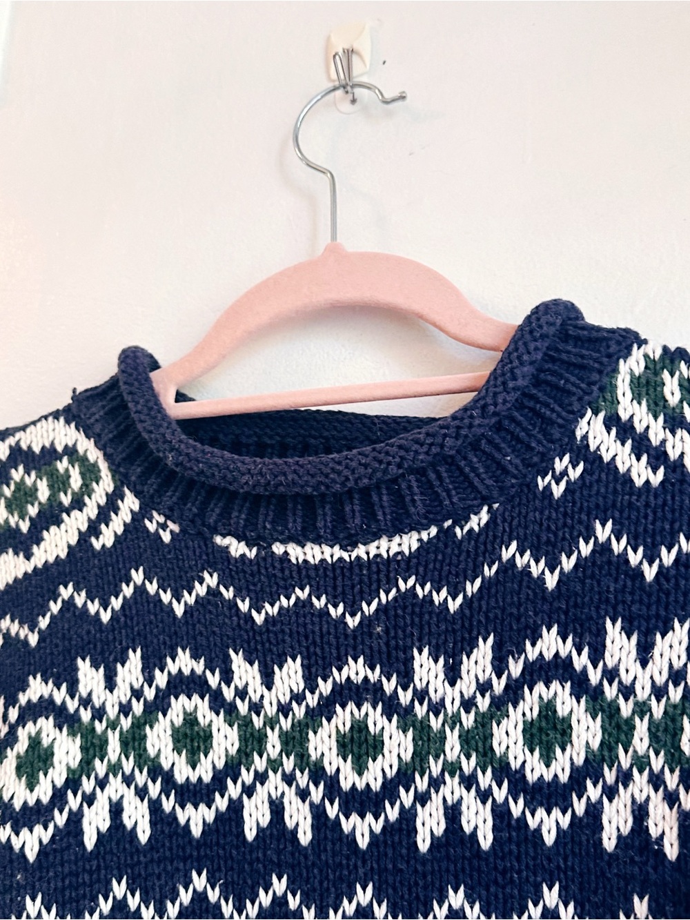 Vintage Gap 100% Cotton Navy and Cream Roll Neck Fair Isle Sweater mens large - Picture 3 of 6